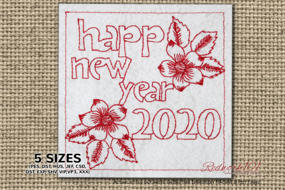 Embrace the Elegance of Happy New Year Floral Design Redwork