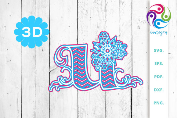 Explore 3D Multilayer Floral Chevron Letter U