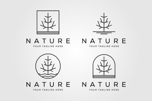 Explore Line Art Pine Tree Logo Set Vector